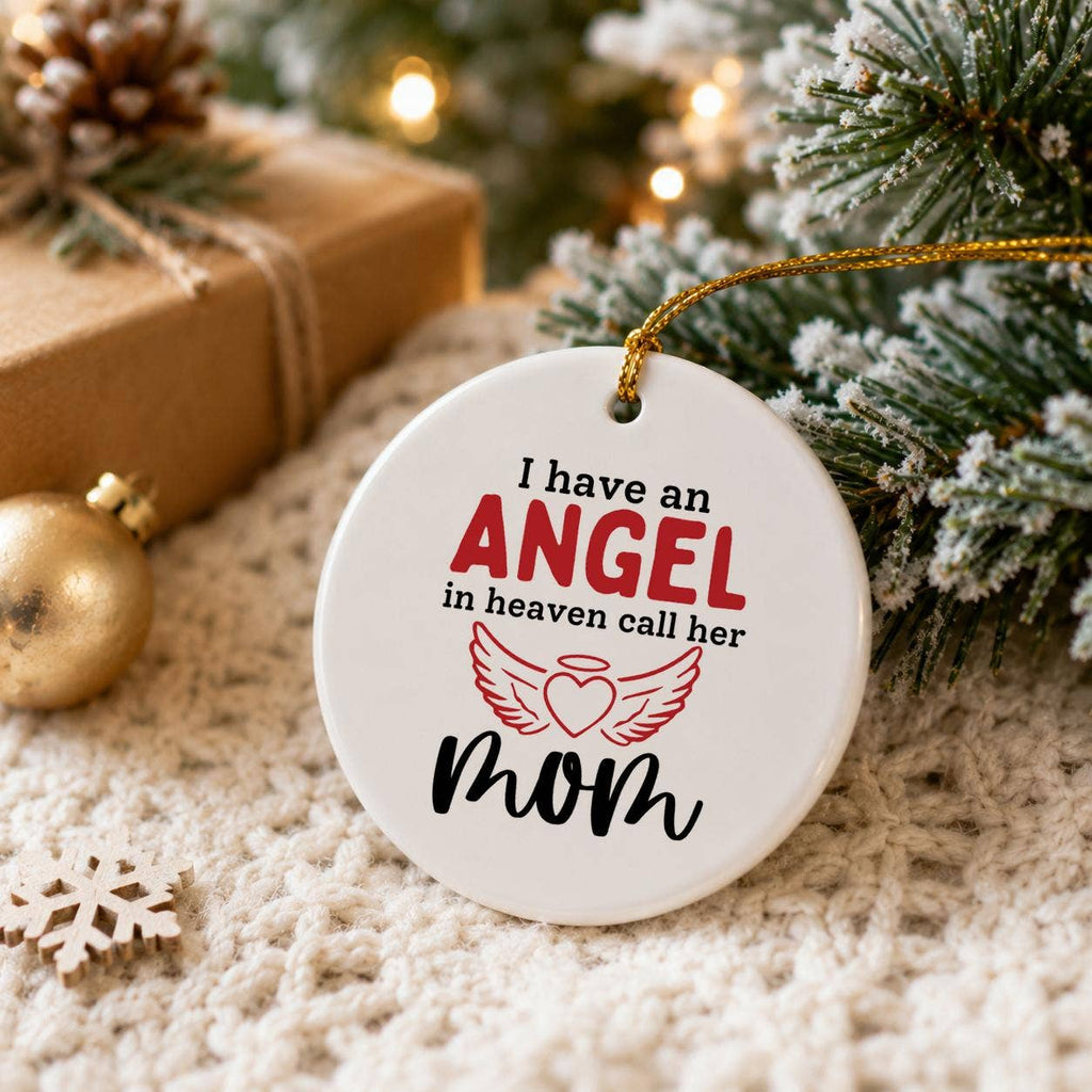 Mom Memorial Angel Ornament - Ceramic Winged Heart Tribute