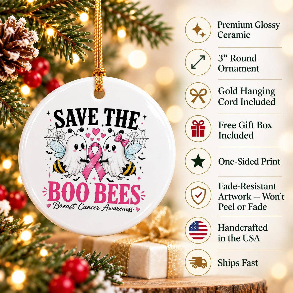 Breast Cancer Awareness Ceramic Ornament with Gift Box