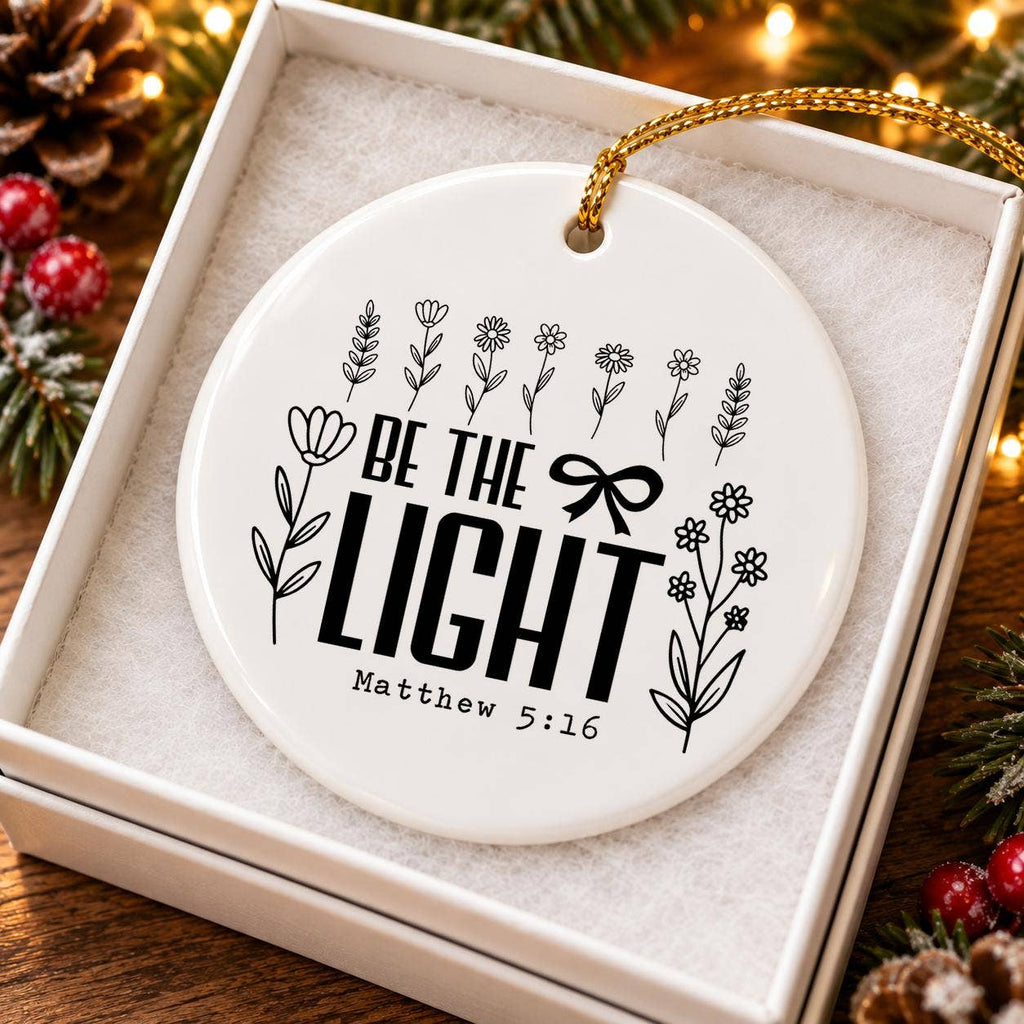 Christian Floral Ceramic Ornament with Matthew 5:16 Verse