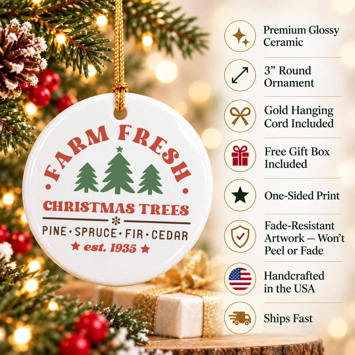 Farm Fresh Christmas Tree Ceramic Ornament