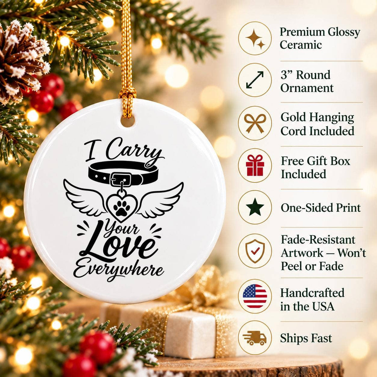 Pet Memorial Winged Heart Ceramic Ornament with Gift Box