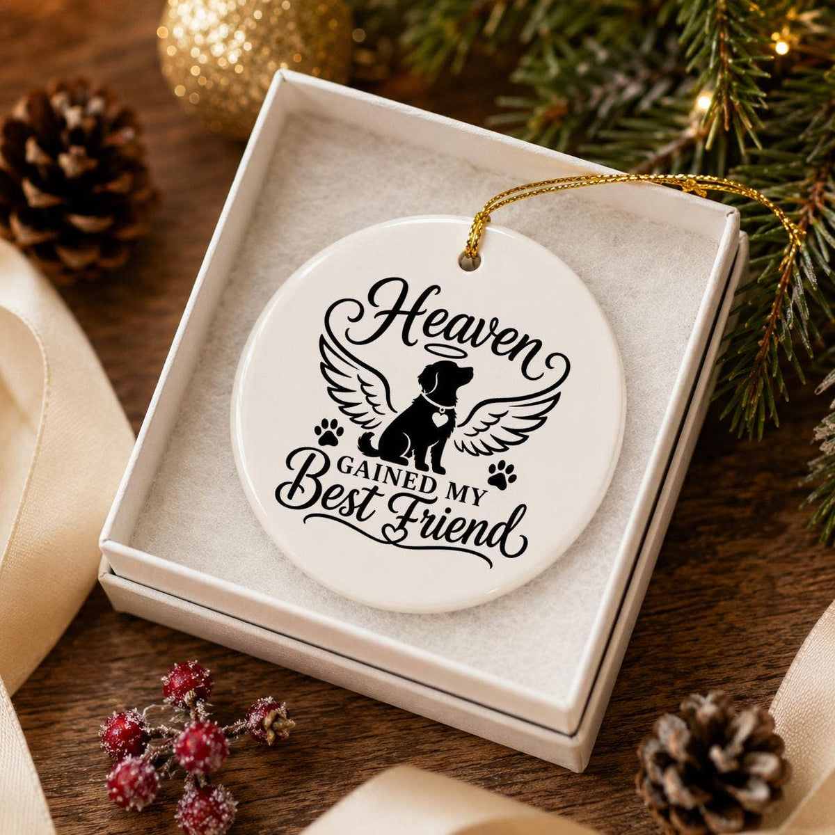 Pet Memorial Angel Dog Ceramic Ornament with Gift Box