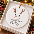Rudolph Reindeer Ceramic Ornament with Gift Box and Greeting
