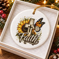 Faith Cross Sunflower Ceramic Ornament Gift Boxed