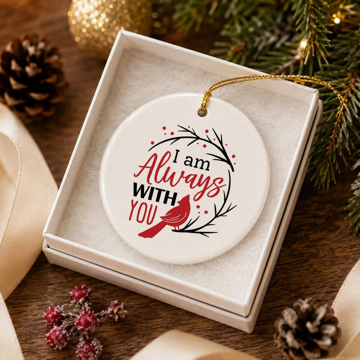 Ceramic Memorial Ornament with Cardinal and Gift Box