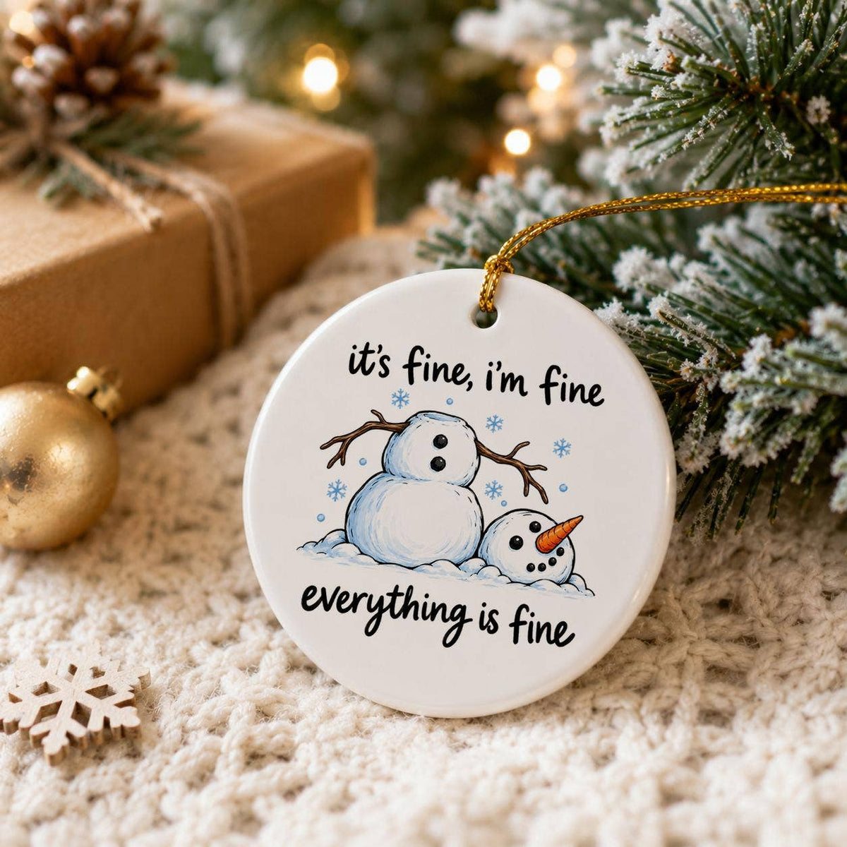 Funny Snowman Quote Ceramic Ornament for Christmas Decor