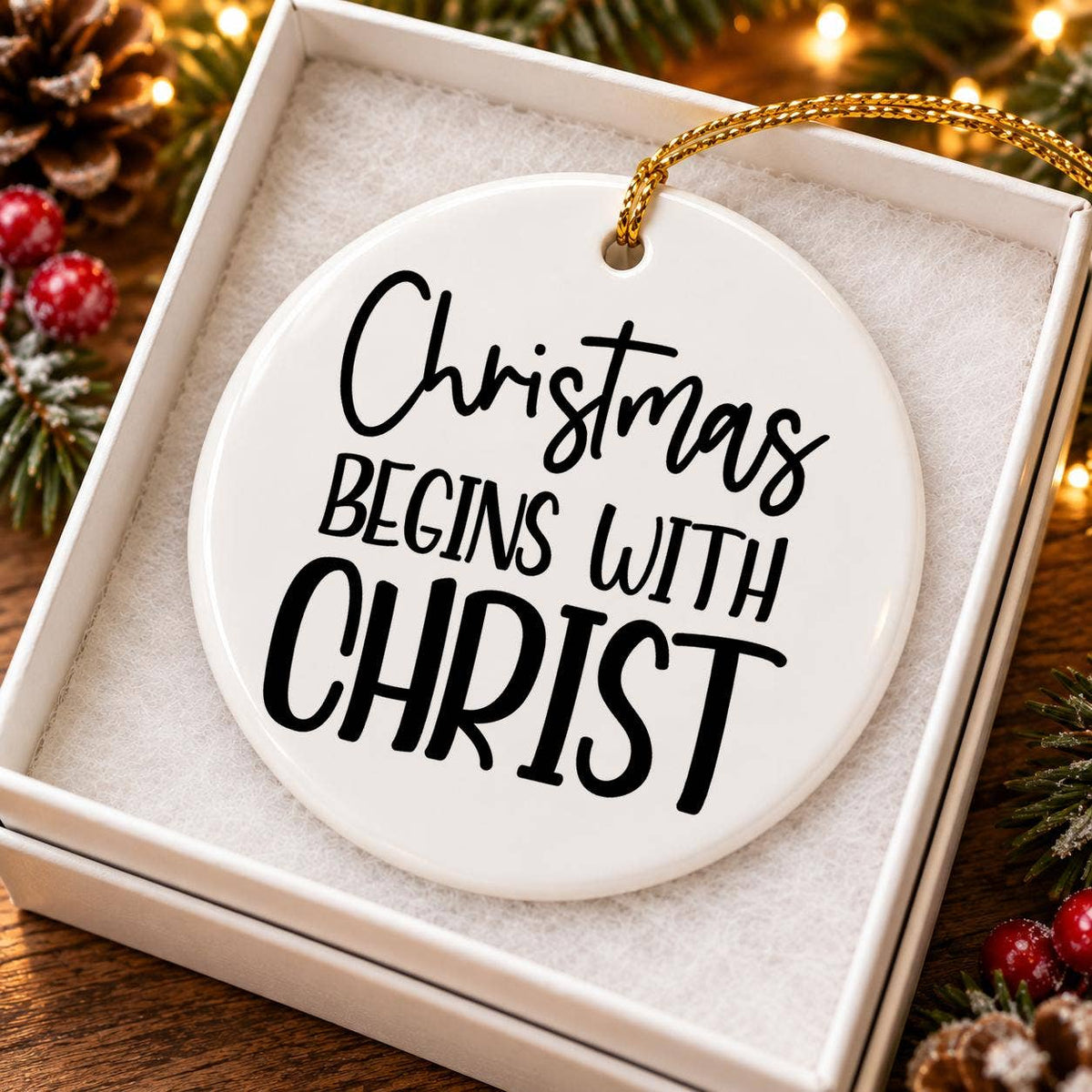 Ceramic Ornament Christmas Begins with Christ Gift