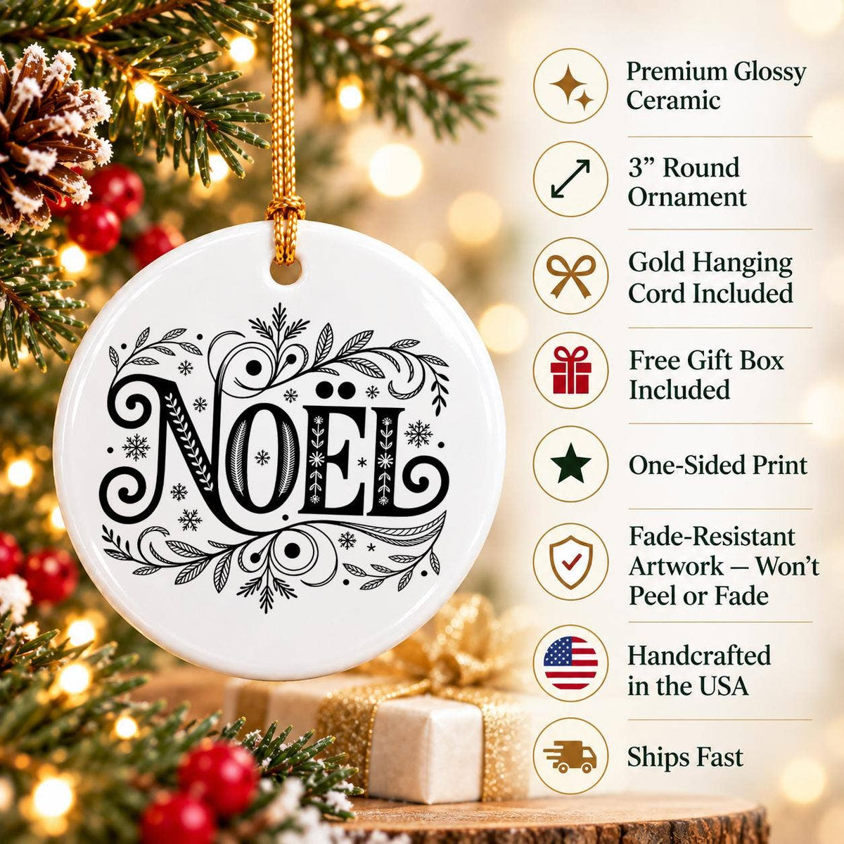 Noel Ceramic Ornament With Gift Box