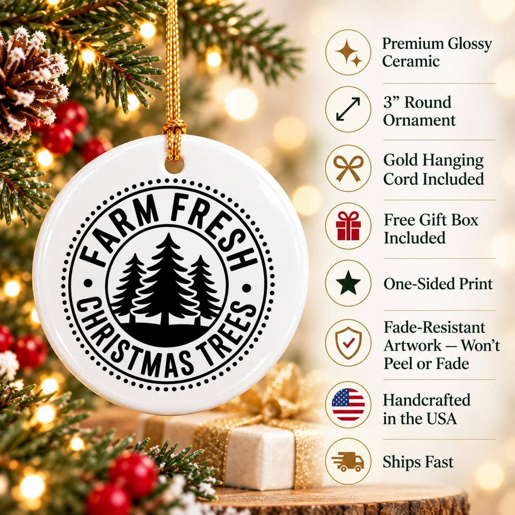 Farm Fresh Pine Trees Rustic Ceramic Ornament with Gift Box