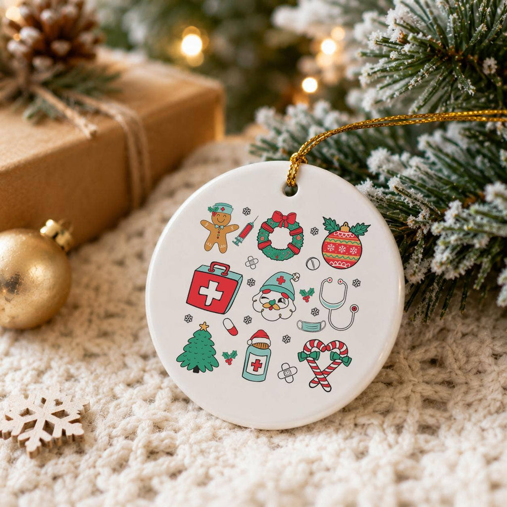 Gingerbread Nurse Ceramic Ornament with Gold Ribbon Gift Set