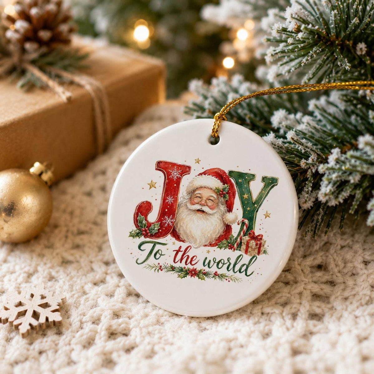 Classic Santa 'Joy to the World' Ceramic Christmas Ornament