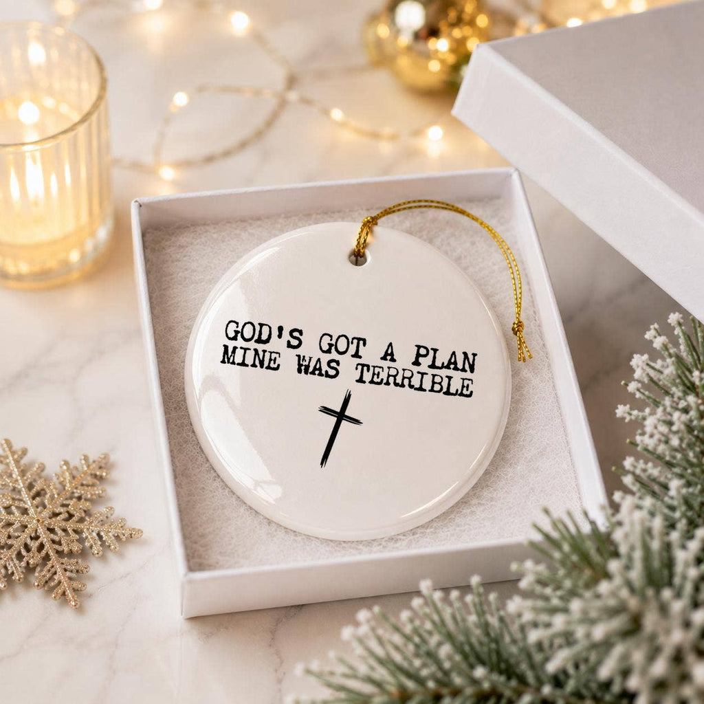 Gods Plan Ornament: Ceramic Cross Christmas Gift Keepsake
