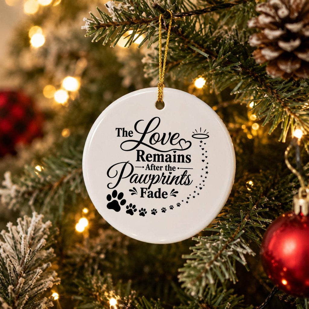 Pet Memorial Ceramic Ornament with Pawprints & Halos Motif