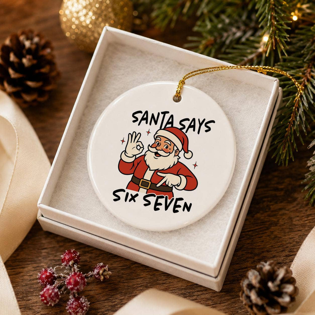 Humorous Santa Claus Hand Gesture Ceramic Christmas Ornament