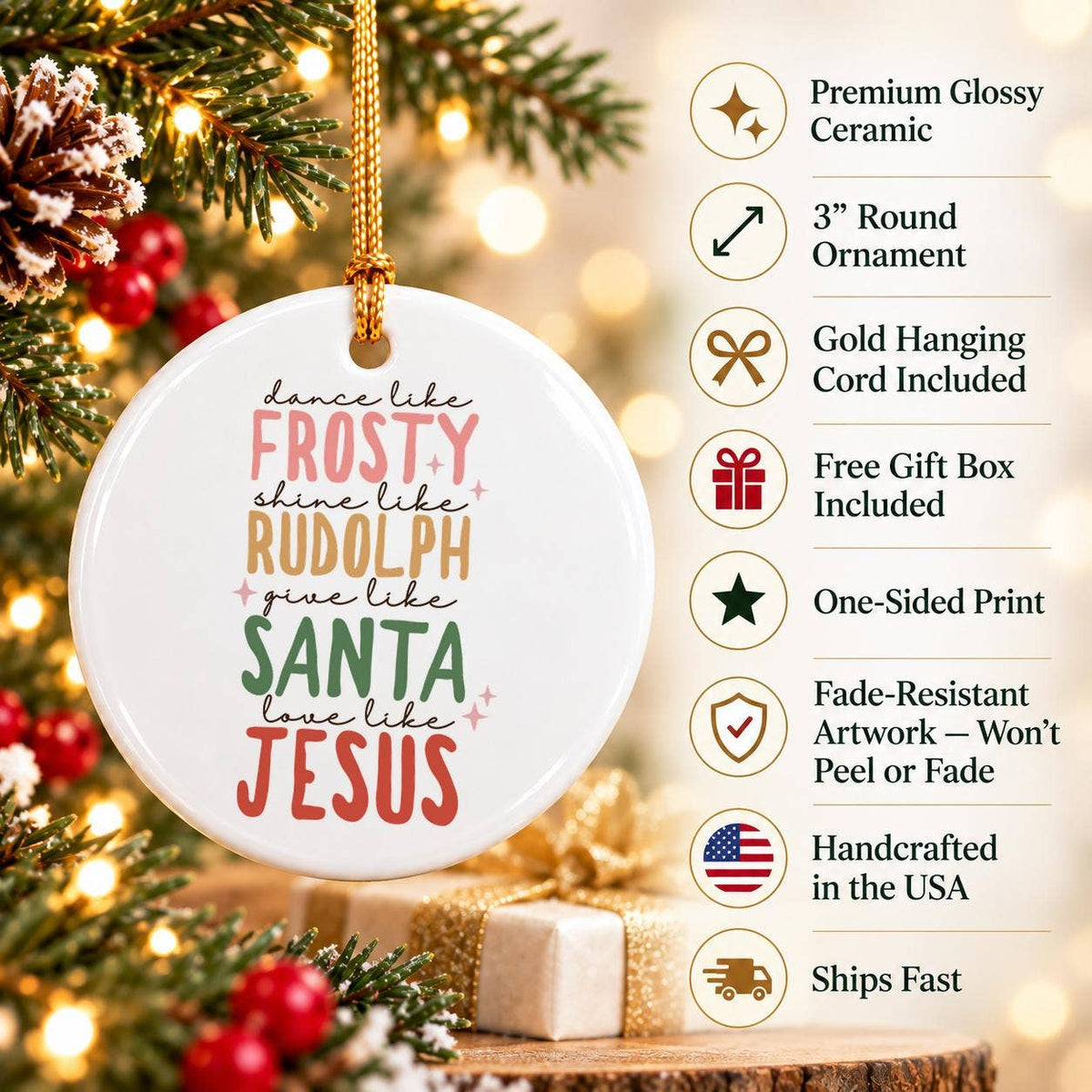 Ceramic Christmas Ornament: Frosty, Rudolph, Santa, Jesus