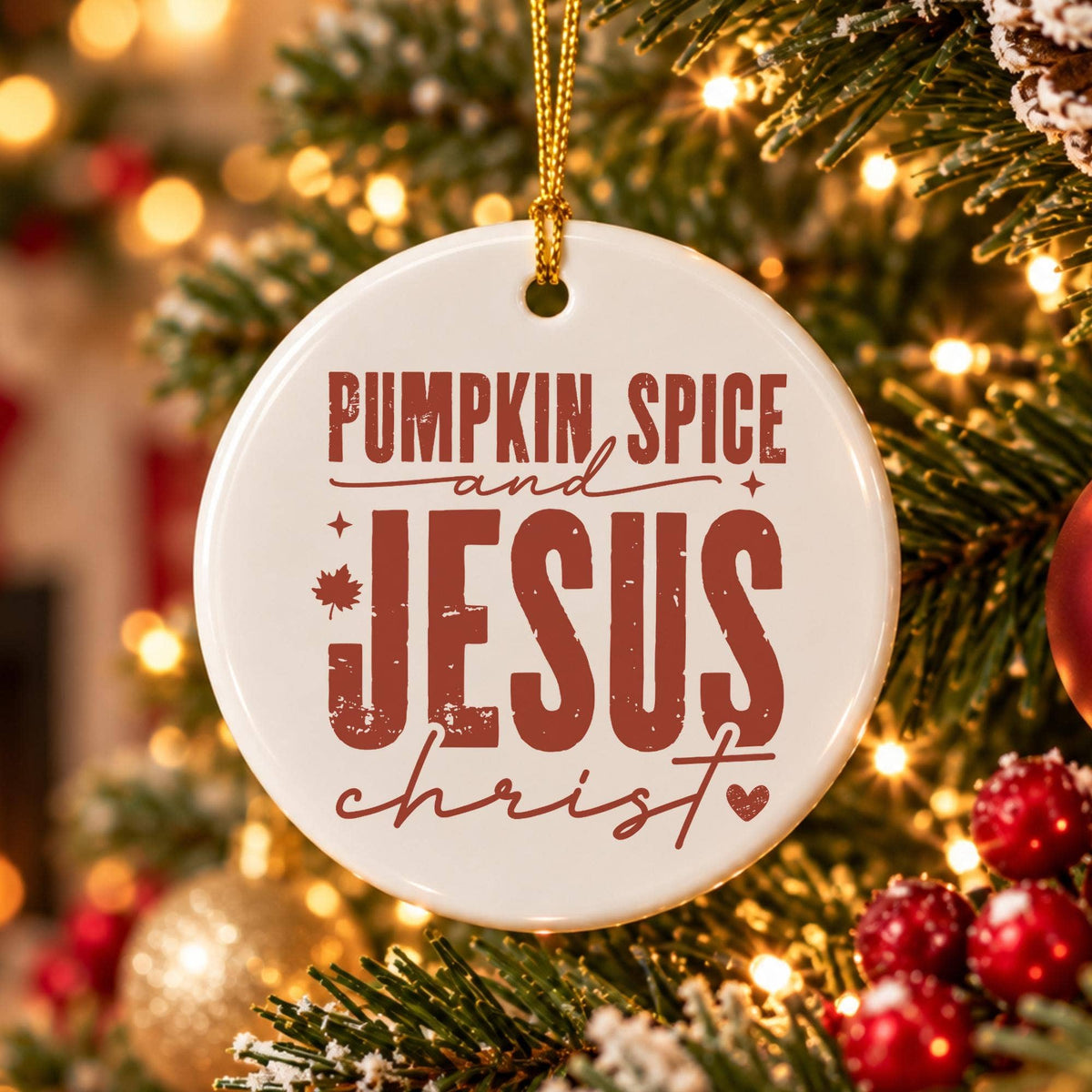 Pumpkin Spice & Jesus Ceramic Ornament for Christmas Tree