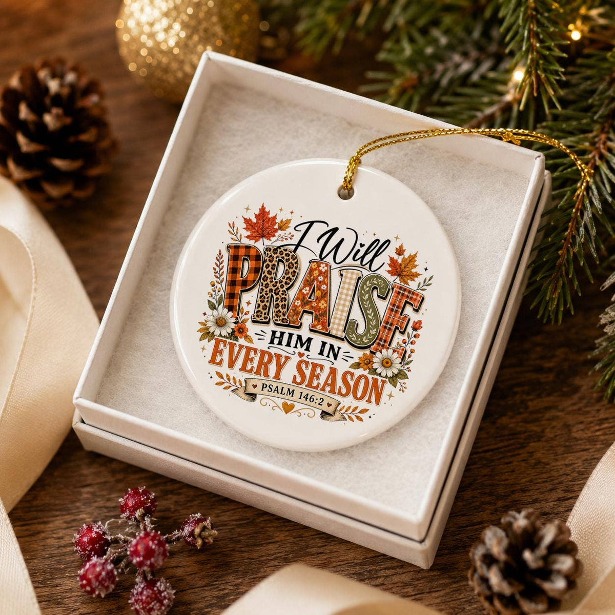 Psalm 146:2 Autumn Faith Ceramic Ornament Gift Box