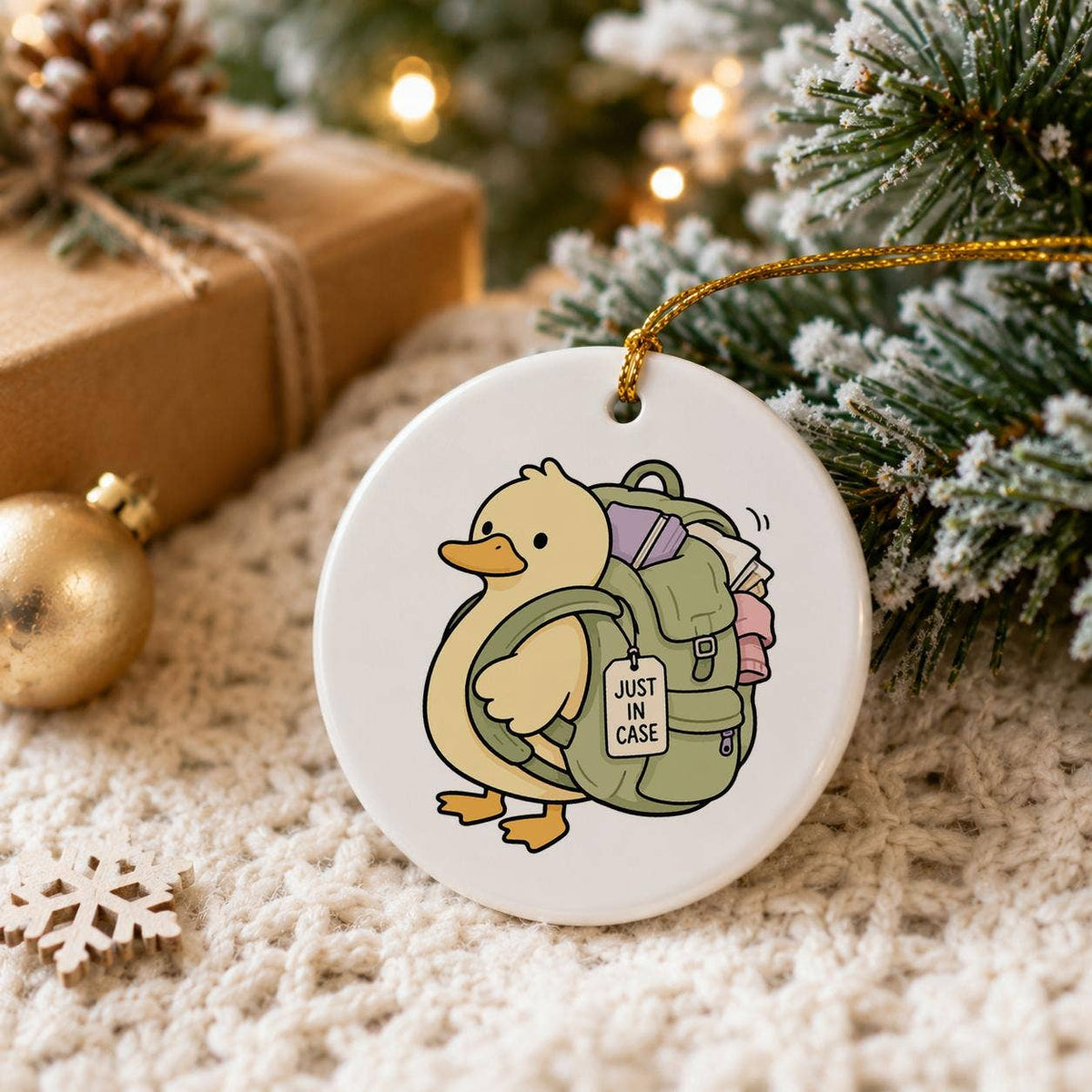 Adventurous Duck Backpack Ornament in Gift Box - Ceramic