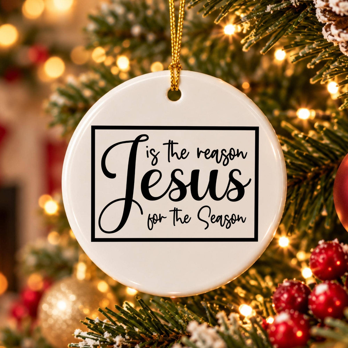 Elegant Ceramic Ornament with 'Jesus is the Reason' Script