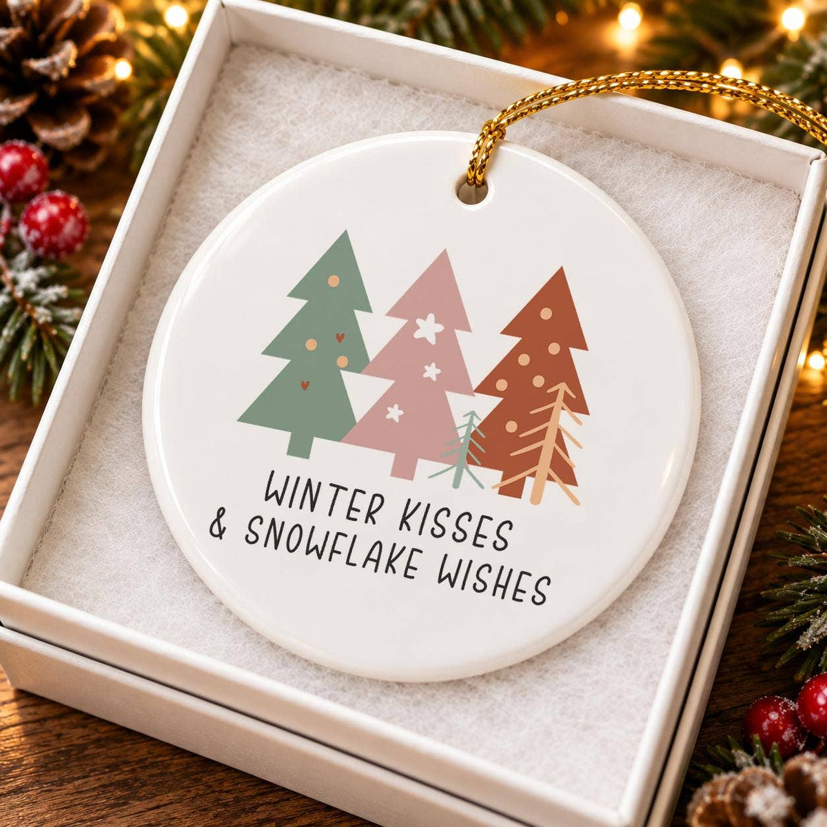 Winter Kisses Snowflake Ceramic Ornament with Gift Box