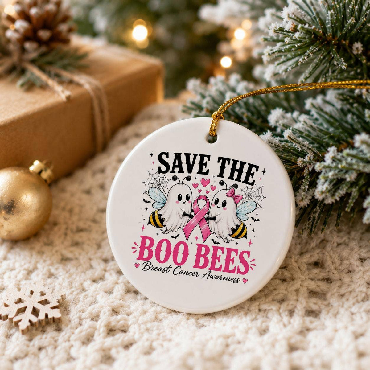 Breast Cancer Awareness Ceramic Ornament with Gift Box