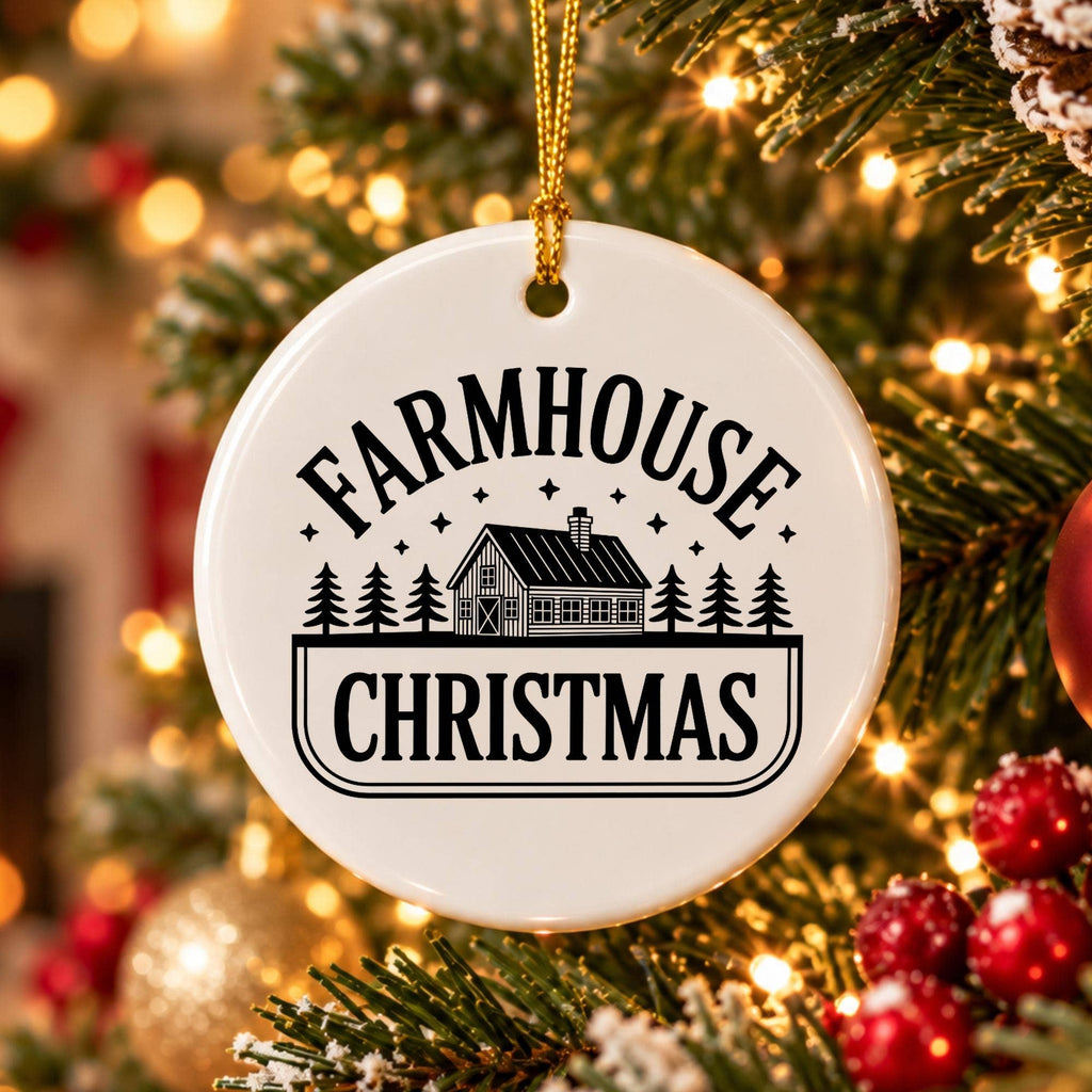 Farmhouse Christmas Ceramic Ornament with Gift Box