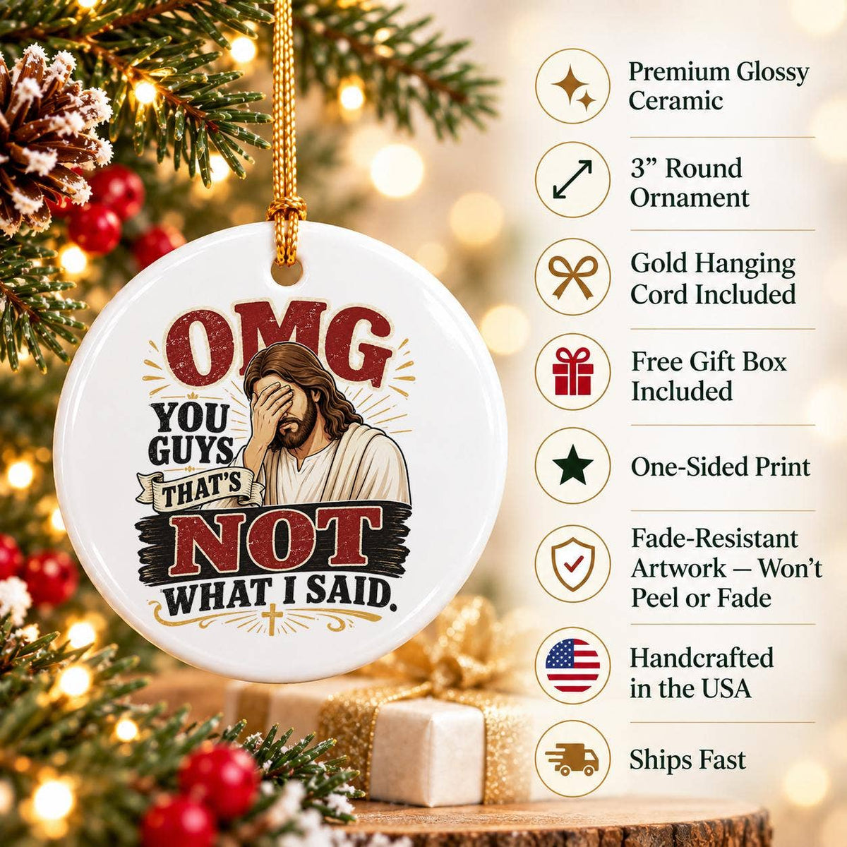 Humorous Ceramic Christmas Ornament with Jesus Design