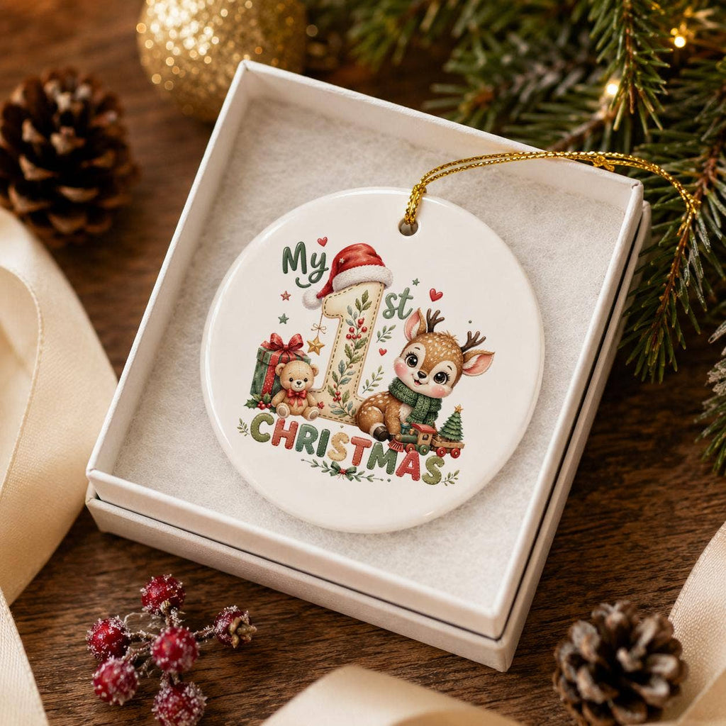 My 1st Christmas Deer Ceramic Ornament with Gift Box