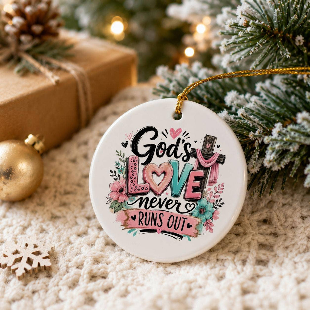 Faith & Love Floral Ceramic Ornament With Cross in Gift Box
