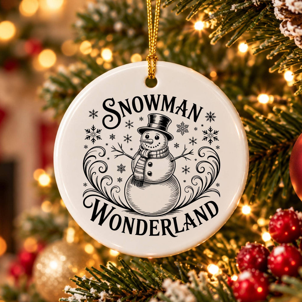 Adorable Snowman Wonderland Ceramic Ornament with Snowflakes