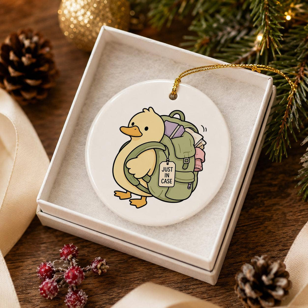 Adventurous Duck Backpack Ornament in Gift Box - Ceramic