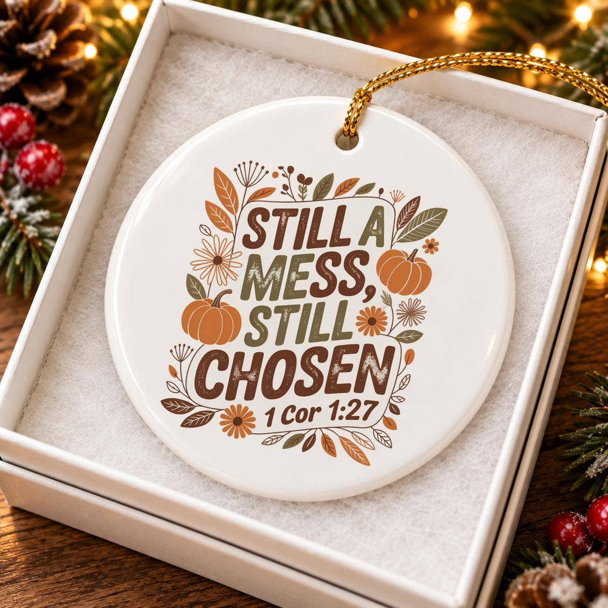 Autumn Faith Quote Ceramic Ornament with Pumpkin Design