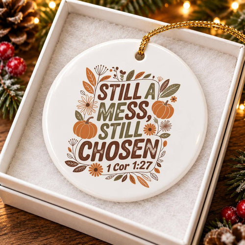 Autumn Faith Quote Ceramic Ornament with Pumpkin Design