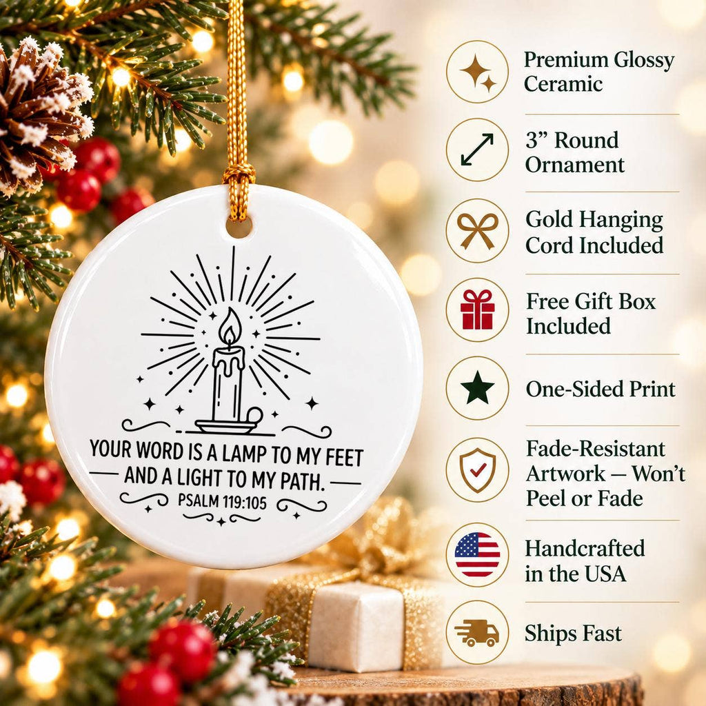 Spiritual Ceramic Ornament - Psalm 119:105 Candle Design