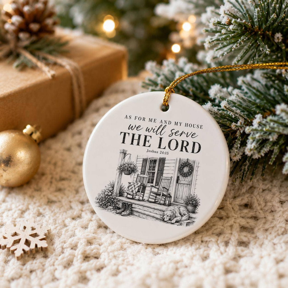 Ceramic Ornament with Joshua 24:15 Inspirational Quote