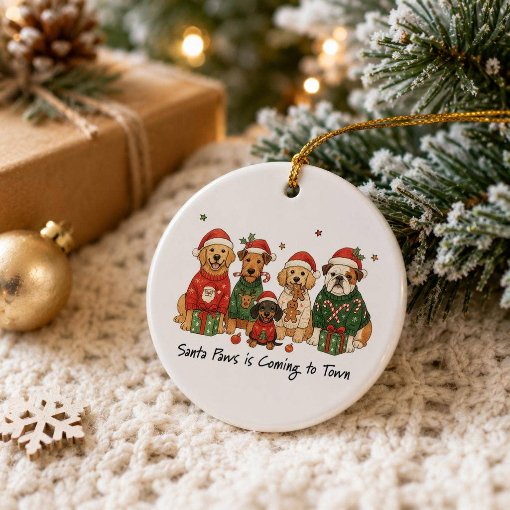 Santa Paws Christmas Dog Ceramic Ornament Gift Box