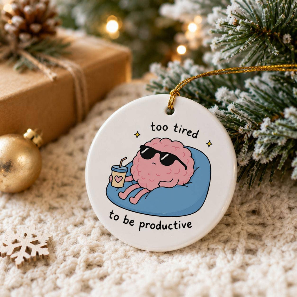 Whimsical Lazy Brain Ceramic Ornament for Festive Humor