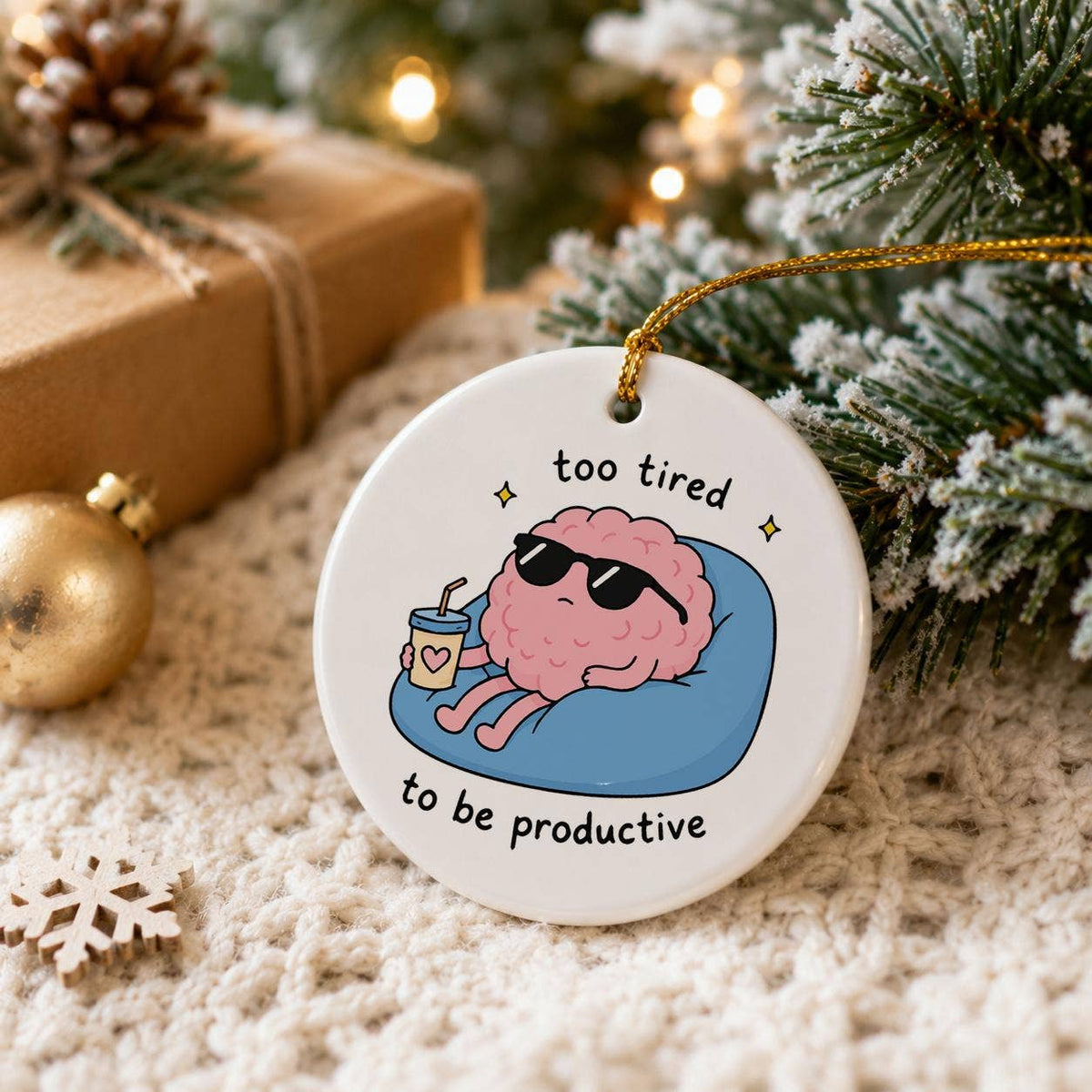 Whimsical Lazy Brain Ceramic Ornament for Festive Humor