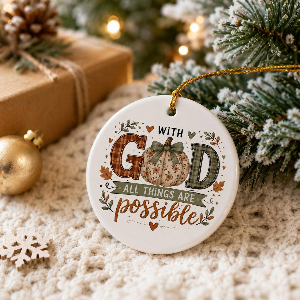 Inspirational Ceramic Pumpkin Ornament with Faith Message