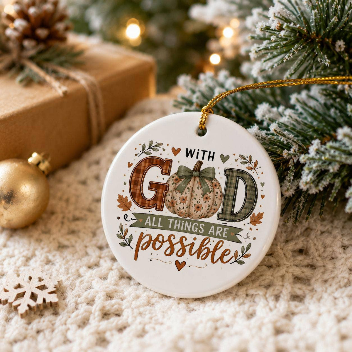 Inspirational Ceramic Pumpkin Ornament with Faith Message
