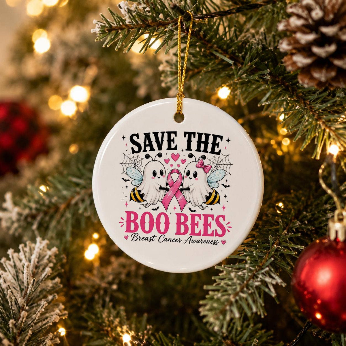 Breast Cancer Awareness Ceramic Ornament with Gift Box