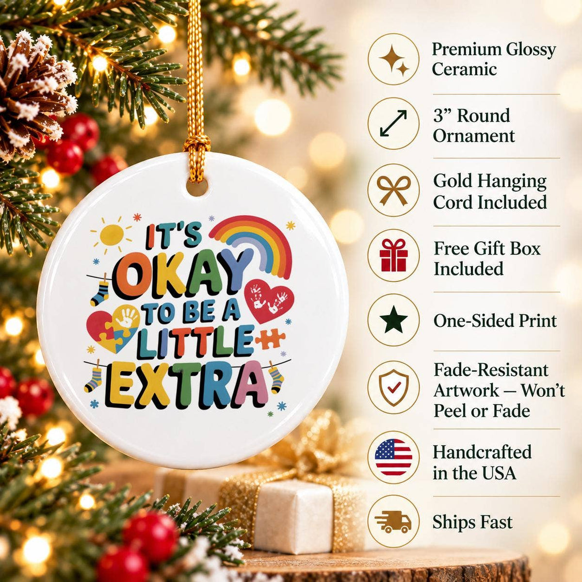 Inspirational Rainbow Ceramic Ornament with Gift Box