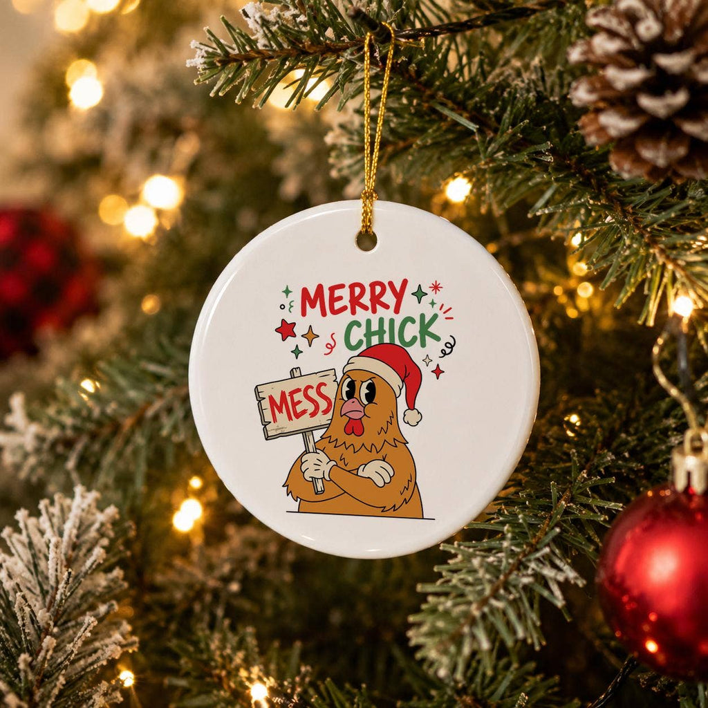 Humorous Santa Chicken Ceramic Ornament for Christmas Fun