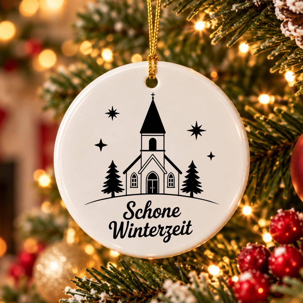 Winter Church Scene Ceramic Holiday Ornament Gift