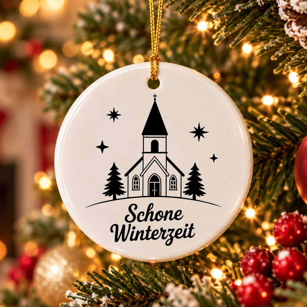 Winter Church Scene Ceramic Holiday Ornament Gift