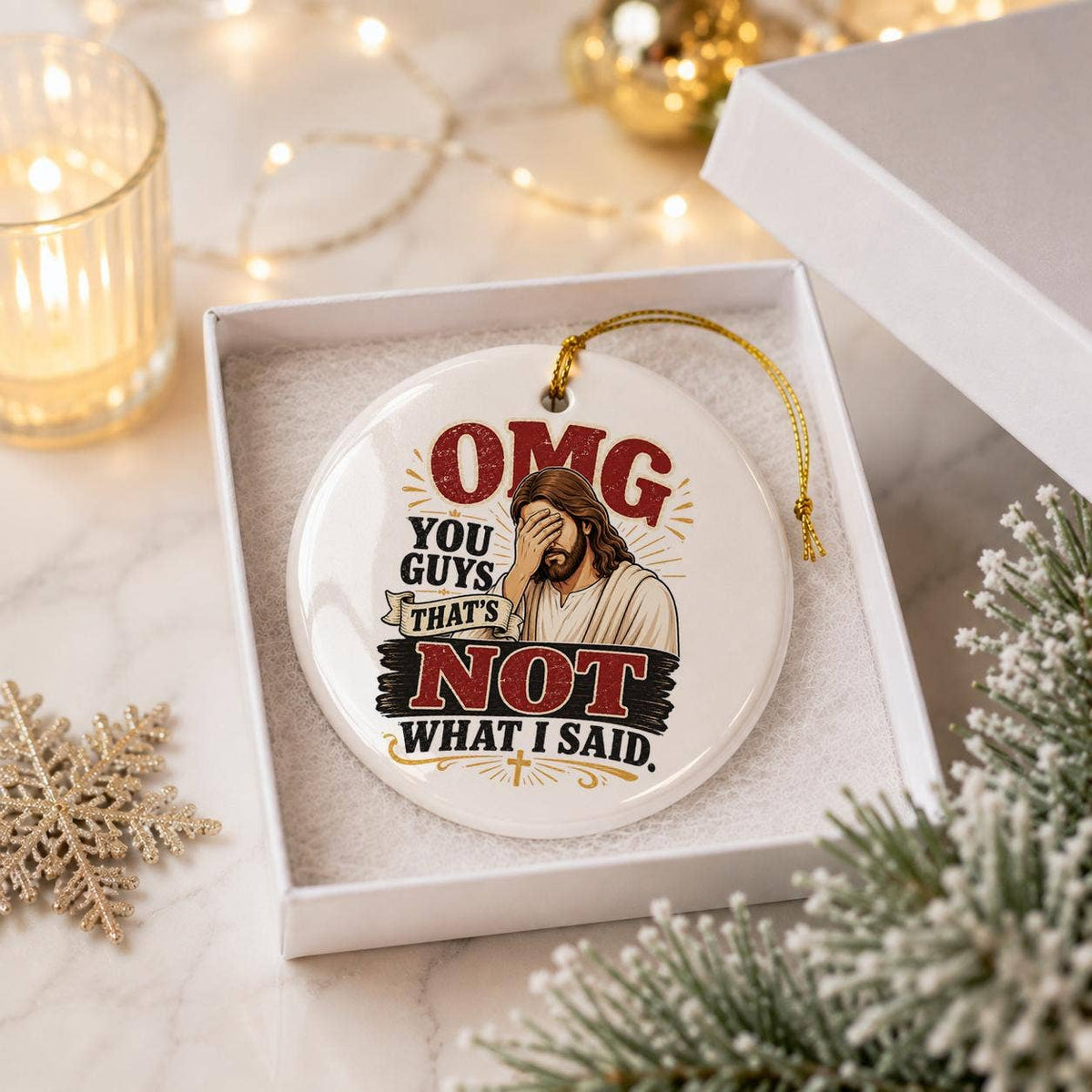 Humorous Ceramic Christmas Ornament with Jesus Design