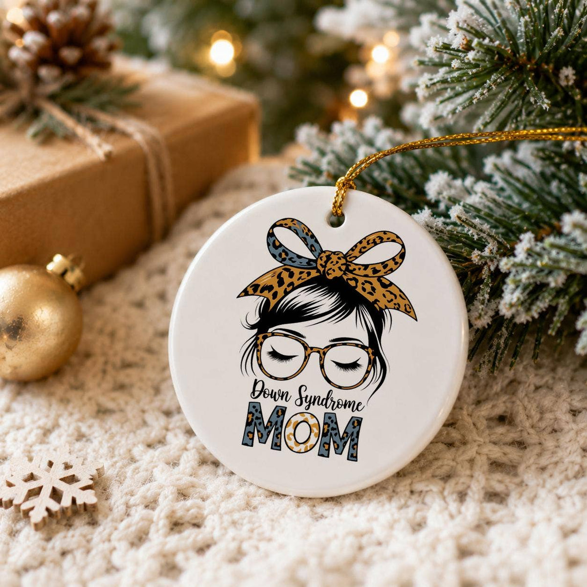 Down Syndrome Mom Ceramic Ornament with Bow - Heartfelt Gift