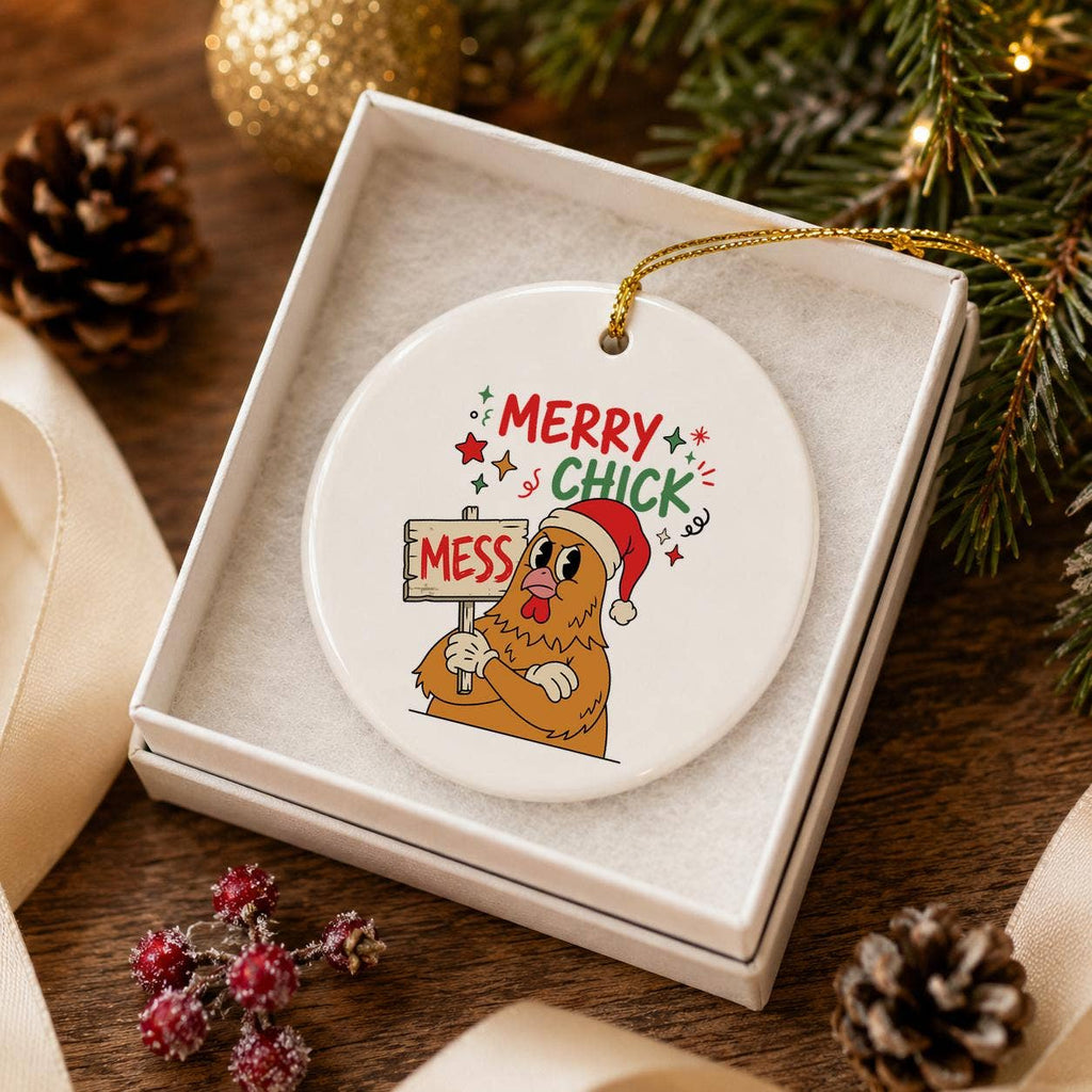 Humorous Santa Chicken Ceramic Ornament for Christmas Fun