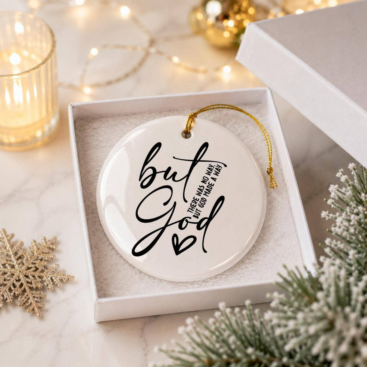 Inspirational 'But God' Ceramic Ornament with Gold Ribbon