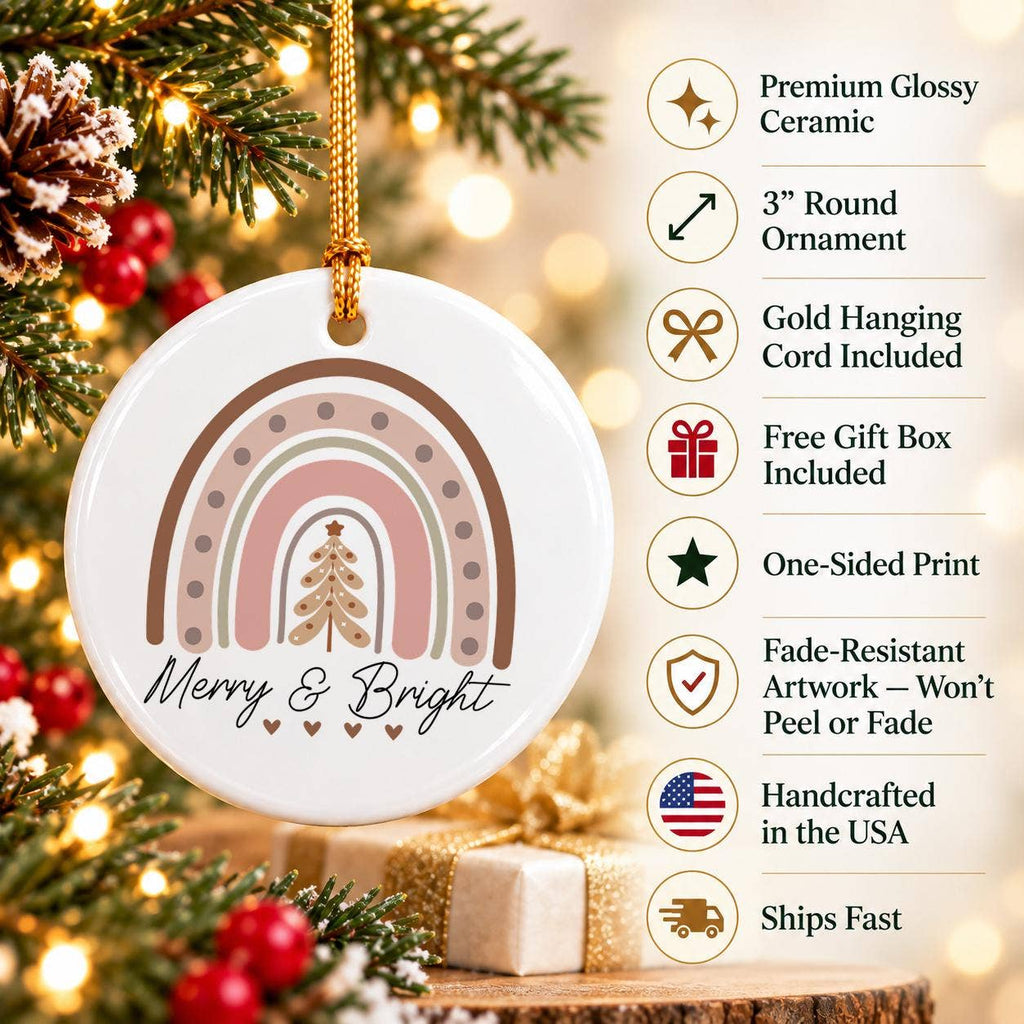 Merry & Bright Ceramic Rainbow Christmas Ornament
